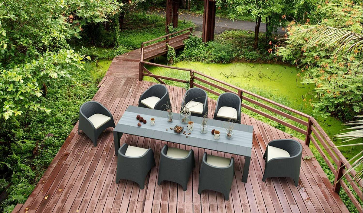 Siesta 9 Piece Outdoor Rattan Aruba Arm Chair Dining Setting