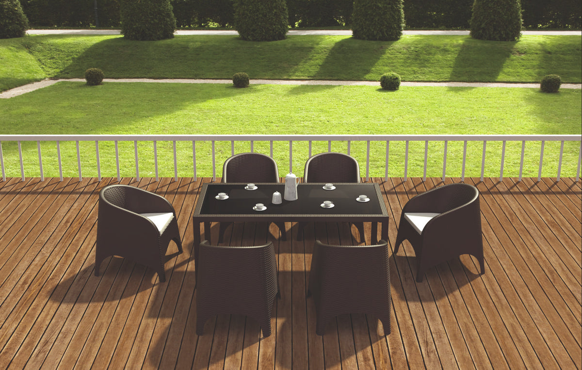 Siesta Tahiti 6 Seater Resin Rattan Dining Setting with Aruba Arm Chair