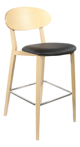 Durafurn Atlanta Barstool - Narrow Ply Backrest - Oak Frame/Black Vinyl Seat & Ply Backrest