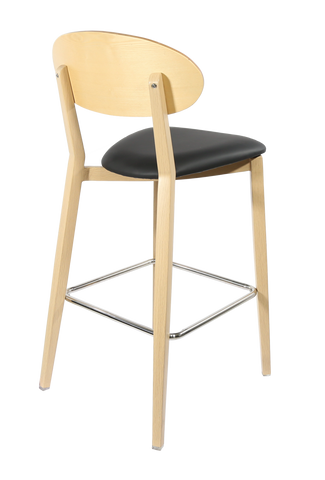 Durafurn Atlanta Barstool - Narrow Ply Backrest - Oak Frame/Black Vinyl Seat & Ply Backrest