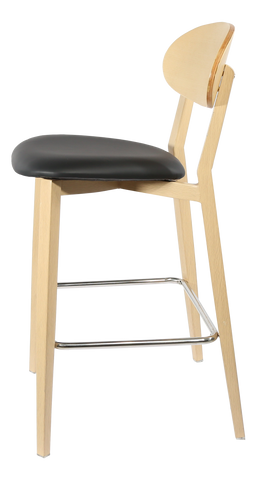 Durafurn Atlanta Barstool - Narrow Ply Backrest - Oak Frame/Black Vinyl Seat & Ply Backrest