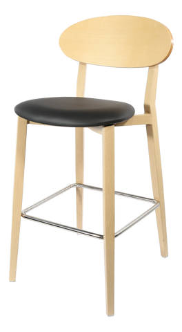 Durafurn Atlanta Barstool - Narrow Ply Backrest - Oak Frame/Black Vinyl Seat & Ply Backrest