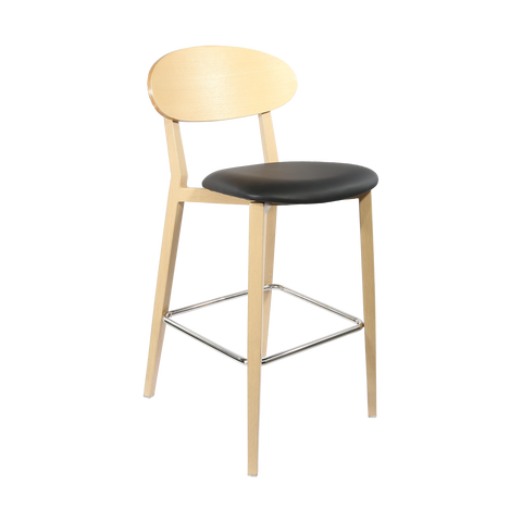 Durafurn Atlanta Barstool - Narrow Ply Backrest - Oak Frame/Black Vinyl Seat & Ply Backrest