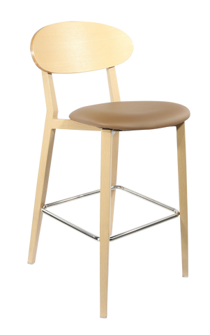 Durafurn Atlanta Barstool - Narrow Ply Backrest - Oak Frame/Black Vinyl Seat & Ply Backrest