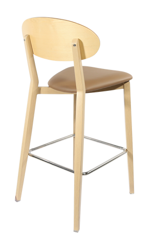 Durafurn Atlanta Barstool - Narrow Ply Backrest - Oak Frame/Black Vinyl Seat & Ply Backrest