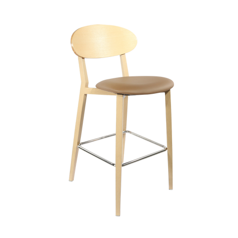 Durafurn Atlanta Barstool - Narrow Ply Backrest - Oak Frame/Black Vinyl Seat & Ply Backrest