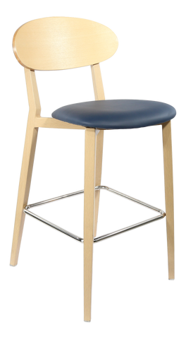 Durafurn Atlanta Barstool - Narrow Ply Backrest - Oak Frame/Black Vinyl Seat & Ply Backrest