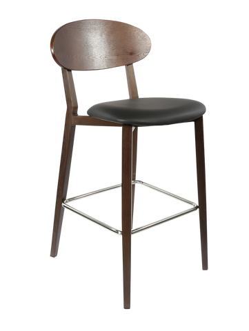 Durafurn Atlanta Barstool - Narrow Ply Backrest - Oak Frame/Black Vinyl Seat & Ply Backrest