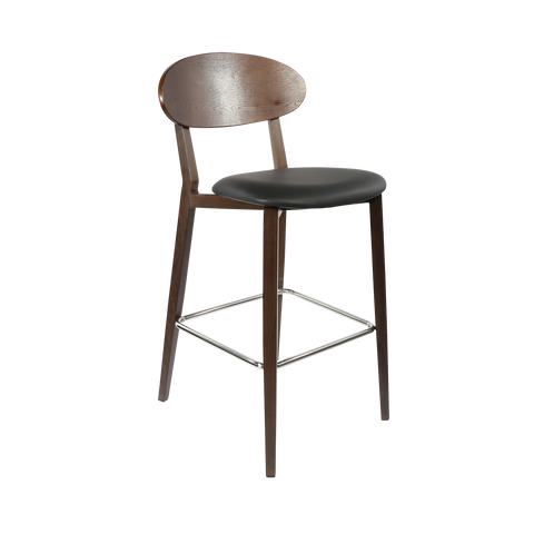 Durafurn Atlanta Barstool - Narrow Ply Backrest - Oak Frame/Black Vinyl Seat & Ply Backrest