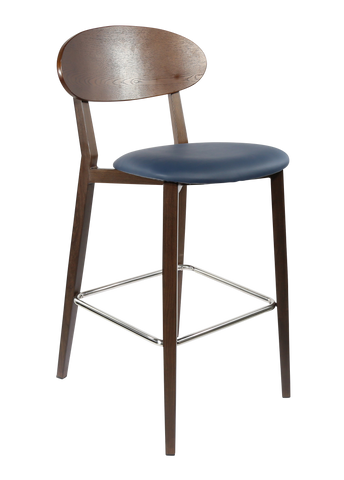 Durafurn Atlanta Barstool - Narrow Ply Backrest - Oak Frame/Black Vinyl Seat & Ply Backrest