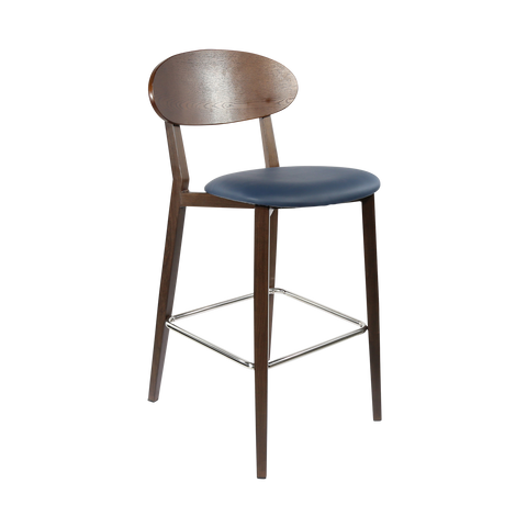 Durafurn Atlanta Barstool - Narrow Ply Backrest - Oak Frame/Black Vinyl Seat & Ply Backrest